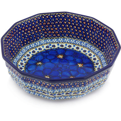 Polish Pottery Bowl 9&quot; Cobalt Poppies UNIKAT