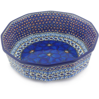 Polish Pottery Bowl 9&quot; Cobalt Poppies UNIKAT