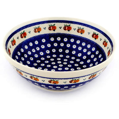 Polish Pottery Bowl 9&quot; Country Apple Peacock