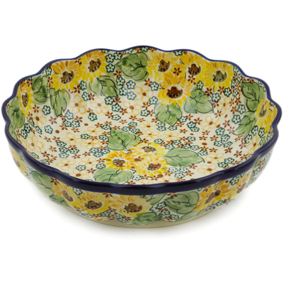 Polish Pottery Bowl 9&quot; Country Sunflower UNIKAT