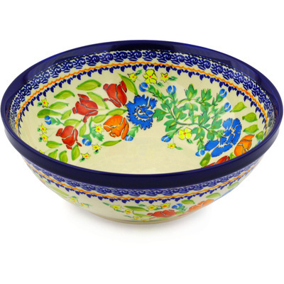 Polish Pottery Bowl 9&quot; Couronne De Feuillage UNIKAT