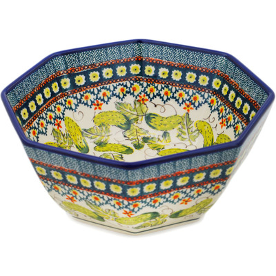 Polish Pottery Bowl 9&quot; Cucumber Patch