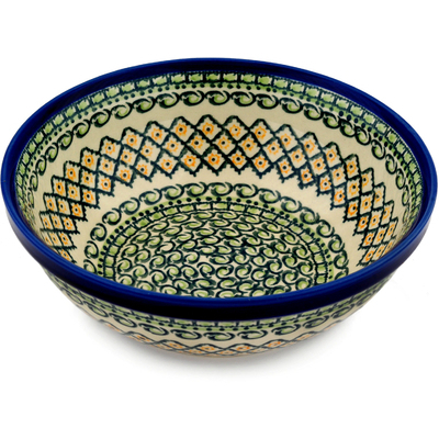 Polish Pottery Bowl 9" Diamond Peacock