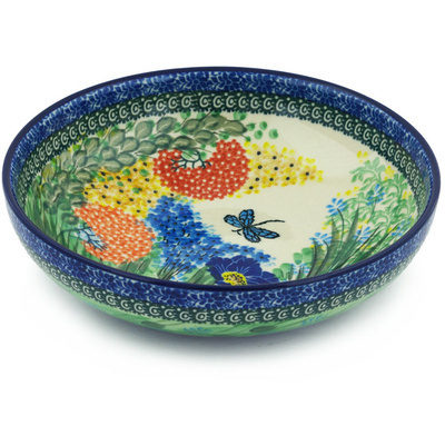 Polish Pottery Bowl 9&quot; Dragonfly Delight UNIKAT