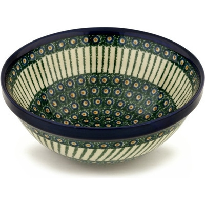 Polish Pottery Bowl 9&quot; Emerald Peacock