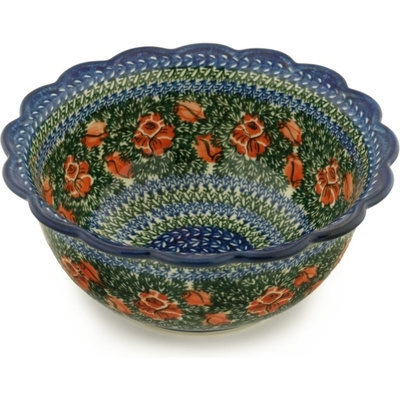 Polish Pottery Bowl 9&quot; Evening Roses UNIKAT