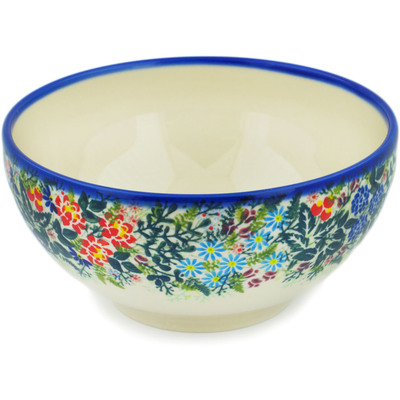 Polish Pottery Bowl 9&quot; Floral Abundance UNIKAT