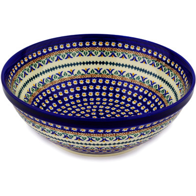 Polish Pottery Bowl 9&quot; Floral Peacock UNIKAT