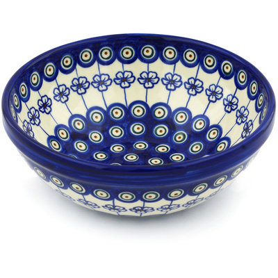 Polish Pottery Bowl 9&quot; Flowering Peacock