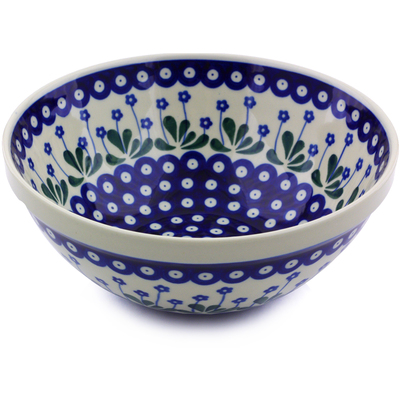 Polish Pottery Bowl 9&quot; Forget-me-not Peacock