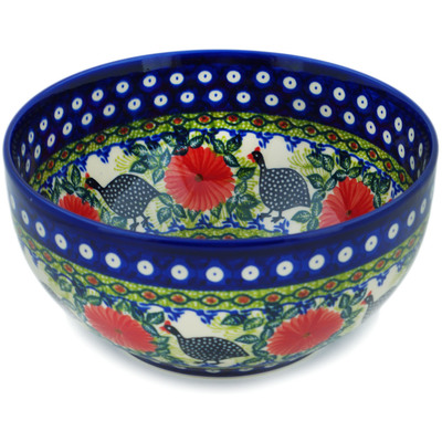 Polish Pottery Bowl 9&quot; Fowl In The Florals UNIKAT