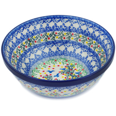 Polish Pottery Bowl 9&quot; Free Flock UNIKAT