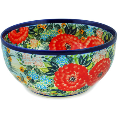 Polish Pottery Bowl 9&quot; Garden Heaven UNIKAT