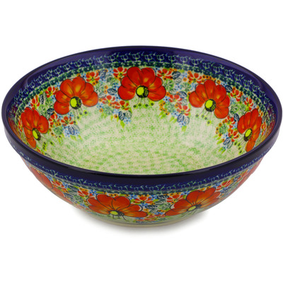 Polish Pottery Bowl 9&quot; Garden Meadow UNIKAT