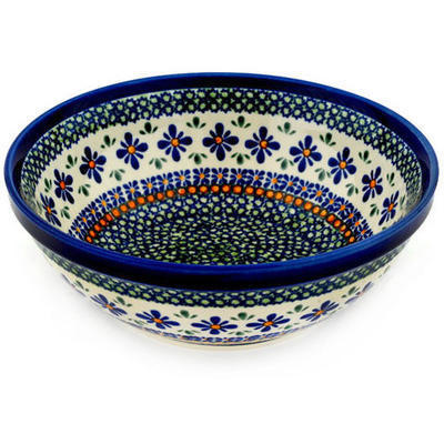 Polish Pottery Bowl 9&quot; Gingham Flowers