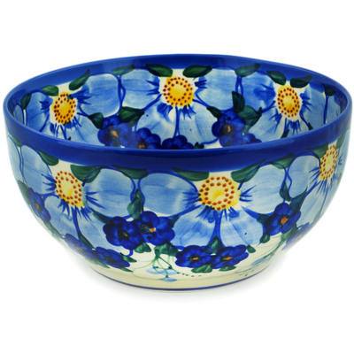 Polish Pottery Bowl 9&quot; Himalayan Blue Poppy UNIKAT