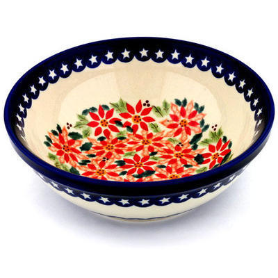 Polish Pottery Bowl 9&quot; Holiday Poinsettias