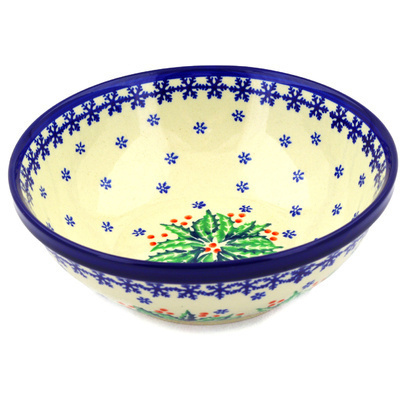 Polish Pottery Bowl 9&quot; Holly Berries