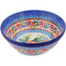 Polish Pottery Bowl 9&quot; Hummingbird Meadow UNIKAT