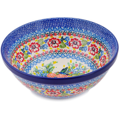 Polish Pottery Bowl 9&quot; Hummingbird Meadow UNIKAT