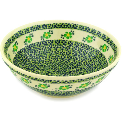Polish Pottery Bowl 9&quot; Lime Flowers