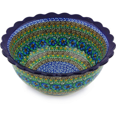 Polish Pottery Bowl 9&quot; Mardi Gras UNIKAT