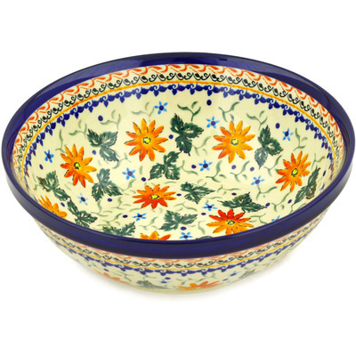 Polish Pottery Bowl 9&quot; Mexican Flame UNIKAT