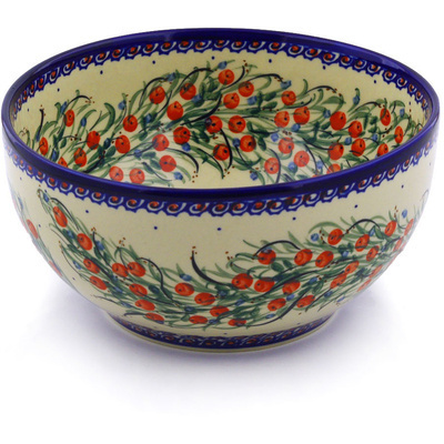 Polish Pottery Bowl 9&quot; Patriotic Blooms UNIKAT