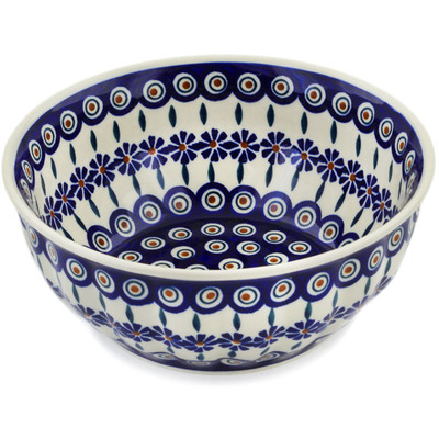 Polish Pottery Bowl 9&quot; Peacock