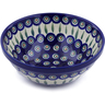 Polish Pottery Bowl 9&quot; Peacock Leaves