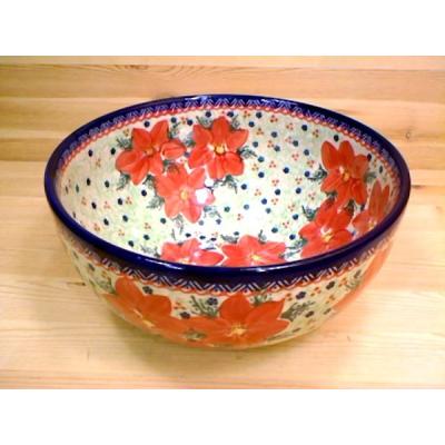 Polish Pottery Bowl 9&quot; Poinsettia UNIKAT
