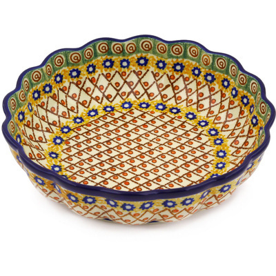 Polish Pottery Bowl 9&quot; Polish Basket UNIKAT