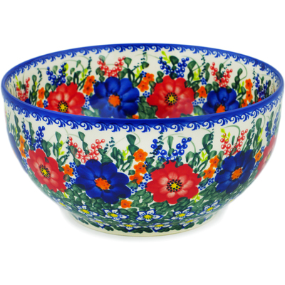 Polish Pottery Bowl 9&quot; Polish Garden UNIKAT