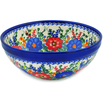 Polish Pottery Bowl 9&quot; Polish Garden UNIKAT