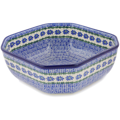Polish Pottery Bowl 9" Polka Dot Daisy