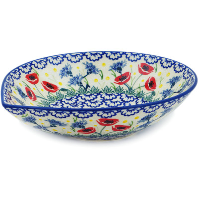 Polish Pottery Bowl 9&quot; Poppies And Cornflowers UNIKAT