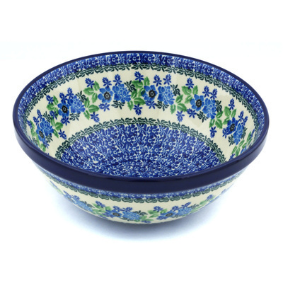 Polish Pottery Bowl 9&quot; Pretty In Blue