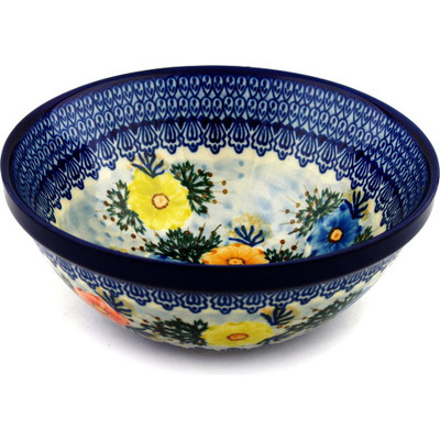 Polish Pottery Bowl 9&quot; Primary Petunias UNIKAT