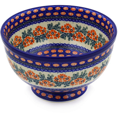 Polish Pottery Bowl 9&quot; Red Floral Harmony UNIKAT