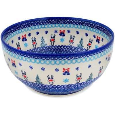 Polish Pottery Bowl 9&quot; Reindeer Adventures UNIKAT