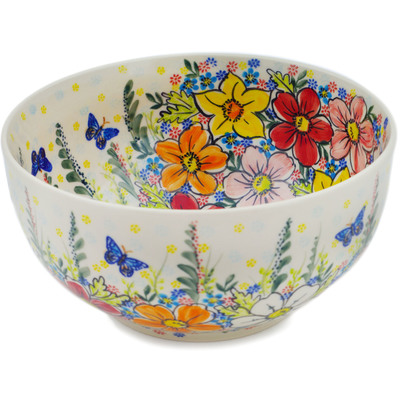 Polish Pottery Bowl 9&quot; Retro Garden UNIKAT