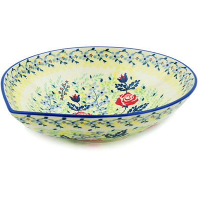 Polish Pottery Bowl 9&quot; Rising Roses Yellow Morning UNIKAT