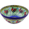 Polish Pottery Bowl 9&quot; Rooster Parade UNIKAT