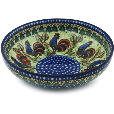 Polish Pottery Bowl 9&quot; Rooster Row UNIKAT