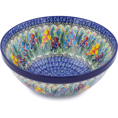 Polish Pottery Bowl 9&quot; Spring Iris UNIKAT