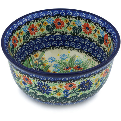 Polish Pottery Bowl 9&quot; Spring Meadow UNIKAT