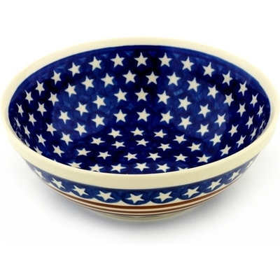 Polish Pottery Bowl 9&quot; Stars And Stripes