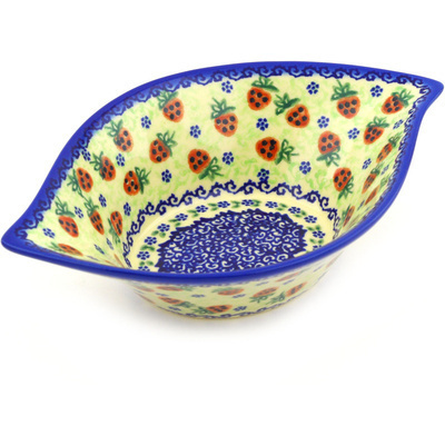 Polish Pottery Bowl 9&quot; Strawberries And Cream UNIKAT