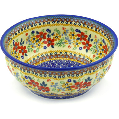 Polish Pottery Bowl 9&quot; Summer Bouquet UNIKAT