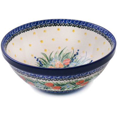 Polish Pottery Bowl 9&quot; Summer Bouquet UNIKAT